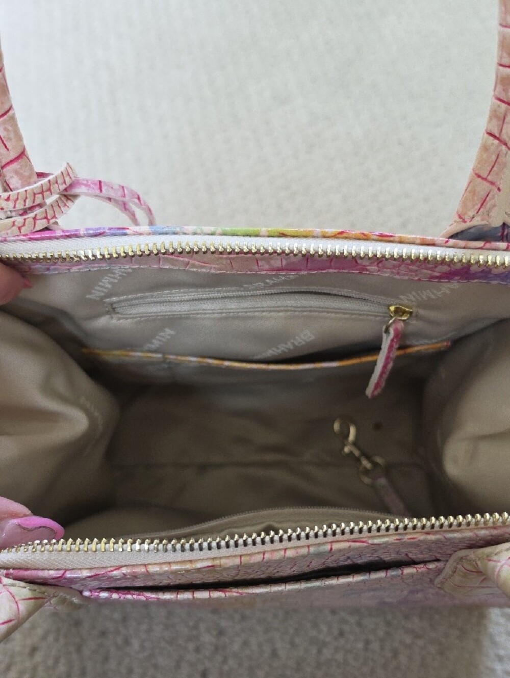 Brahmin Pink Multi-Color Embossed Leather Satchel - Picture 4 of 4